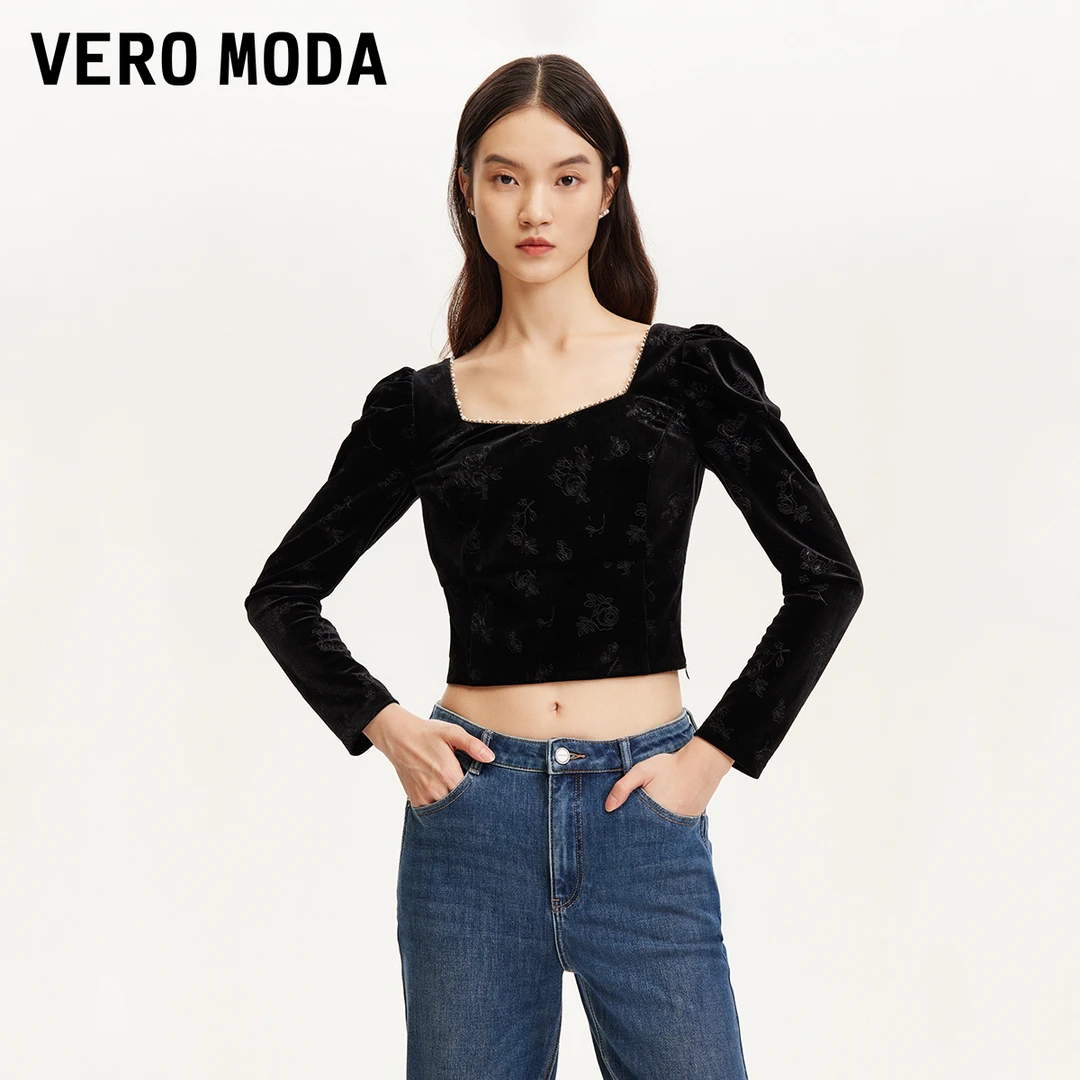 【达人推荐】Vero Moda上衣压纹钉珠方领上衣324458002
