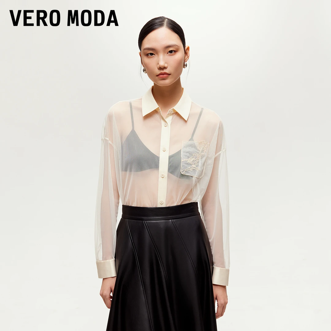Vero Moda衬衫洋气小众女装宽松Loose版纱新中式网纱325105039