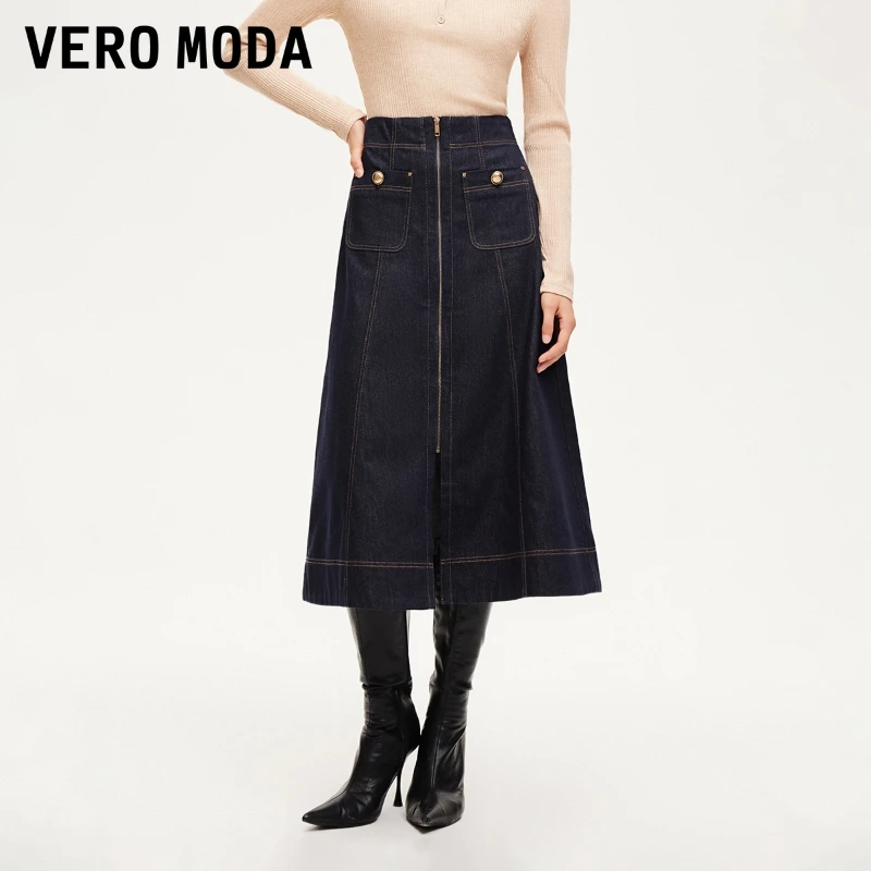 Vero Moda半身裙女新款高腰A字水洗显瘦牛仔裙百搭洋气324337031