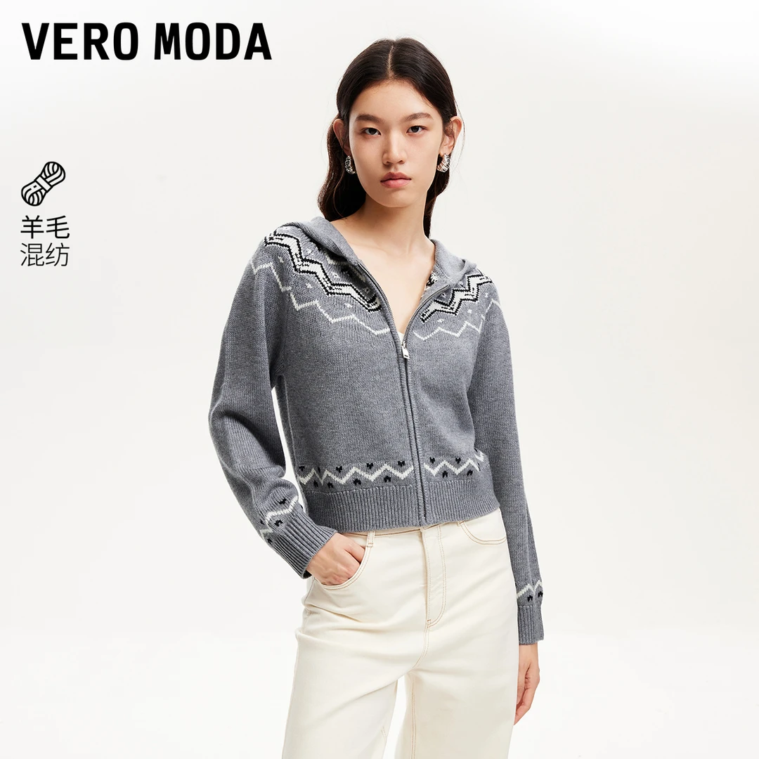 1248【金拐子专属】Vero Moda针织衫民族风勾花连帽绵羊毛324313055