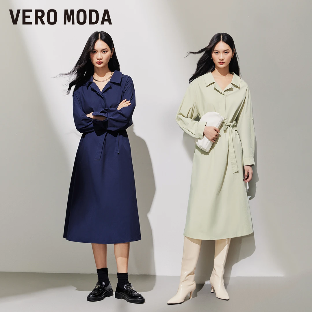 1162【金拐子专属】Vero Moda连衣裙翻领长袖通勤中长裙32417D008