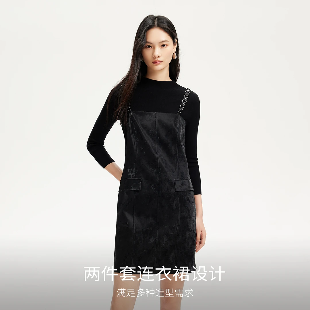 Vero Moda连衣裙小众洋气女装光泽感面料假口袋真两件32517C011