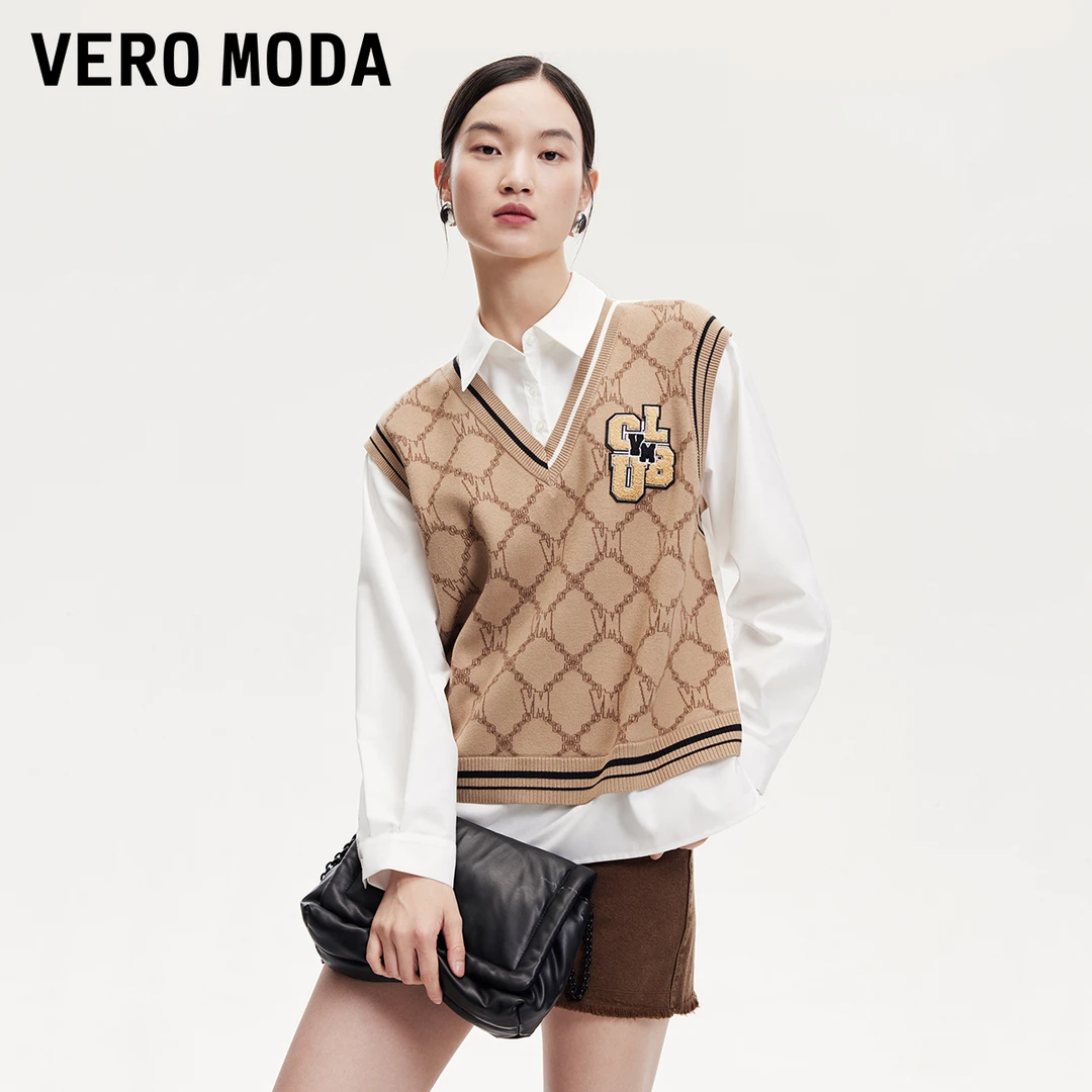 Vero Moda衬衫女秋假两件翻领老花印花字母百搭洋气时髦324451003