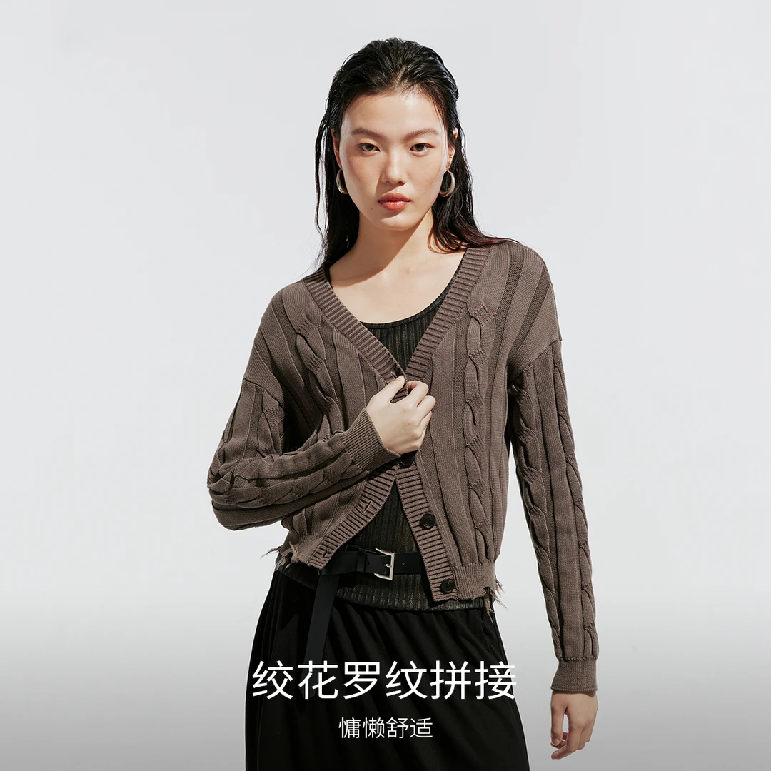 【粉丝专属】VEROMODA针织衫做旧洗水宽松针织开衫324313001