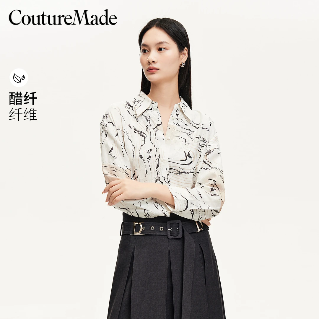 CoutureMade衬衫女新款光泽感面料满印中国风百搭老钱风324331012