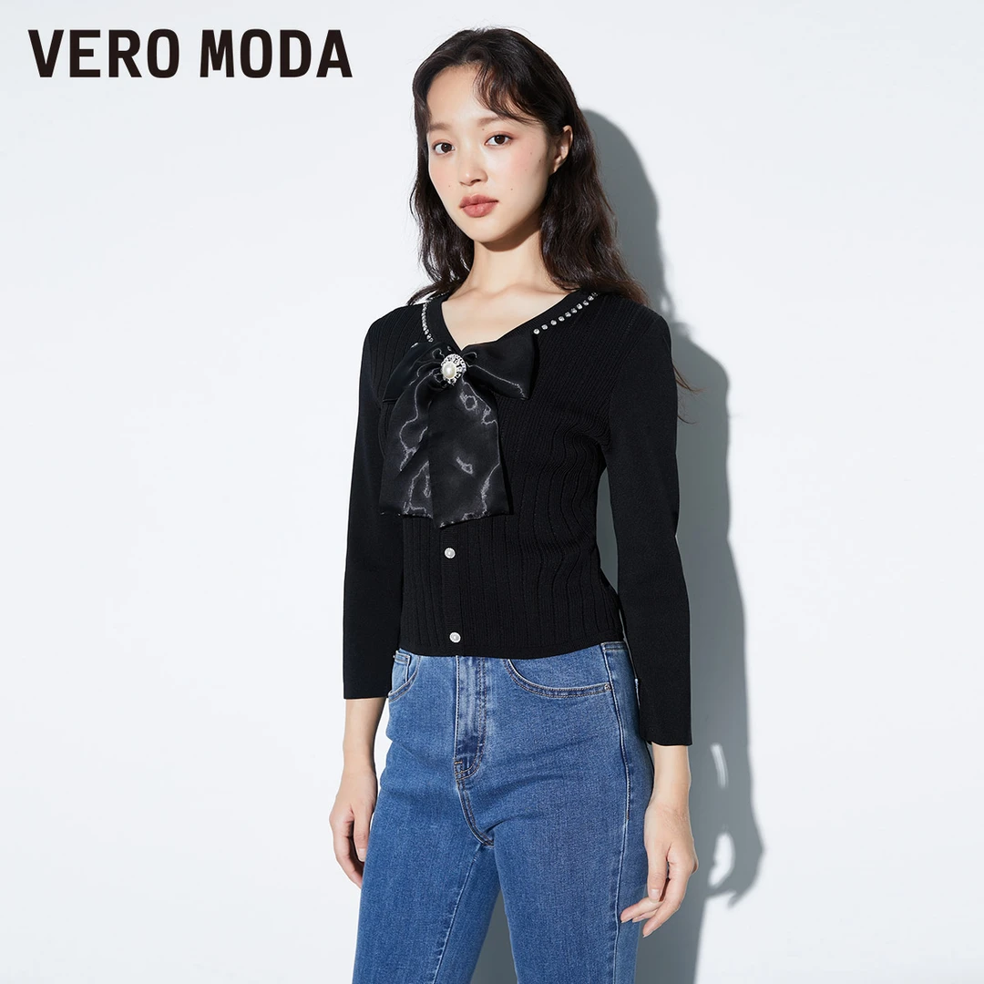 【小店专享】Vero Moda针织衫女春夏优雅蝴蝶结修身上衣322324075