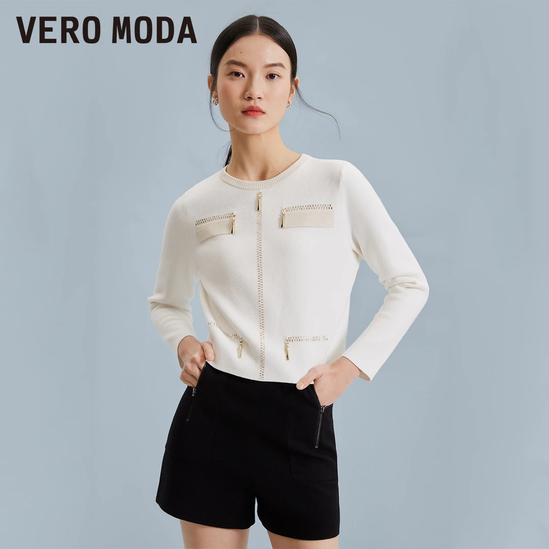 【粉丝专属】Vero Moda针织衫春直筒短款套头通勤黑白324124051