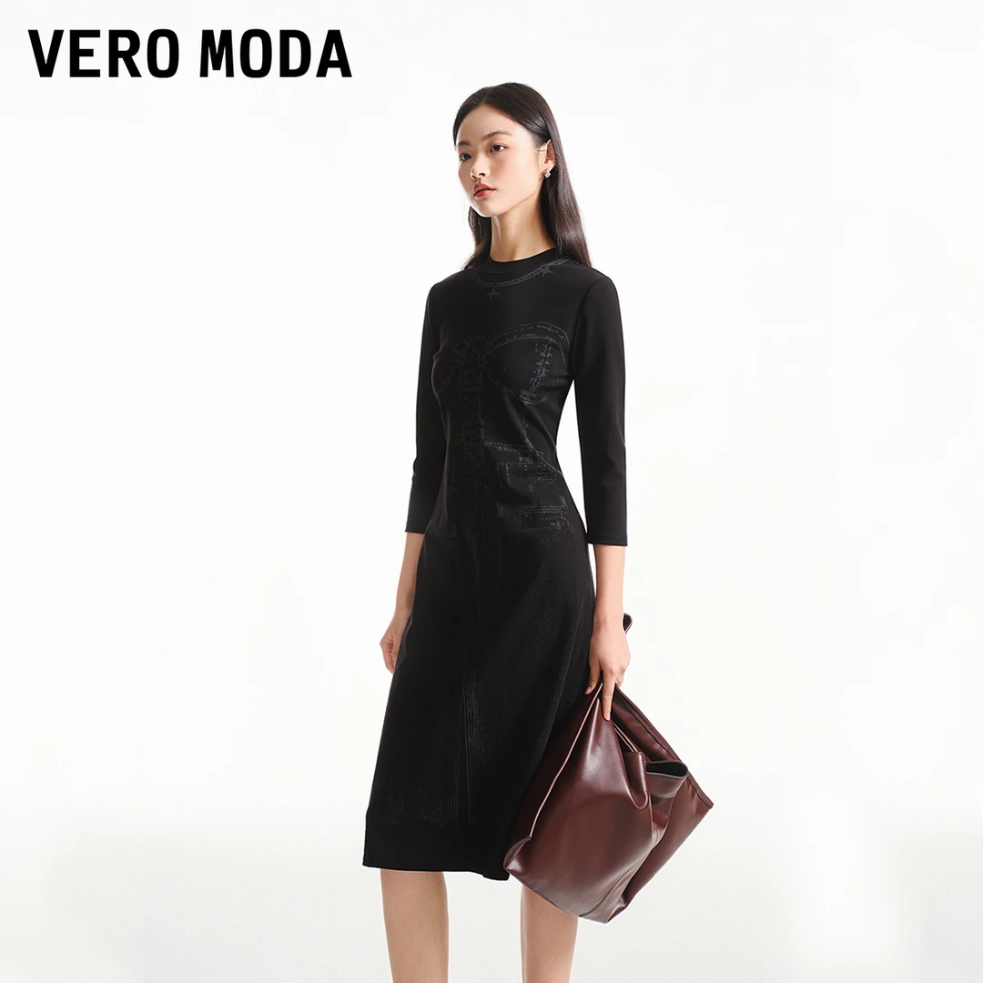 【许半夏推荐】Vero Moda连衣裙士七分袖直筒中长款修身324261010