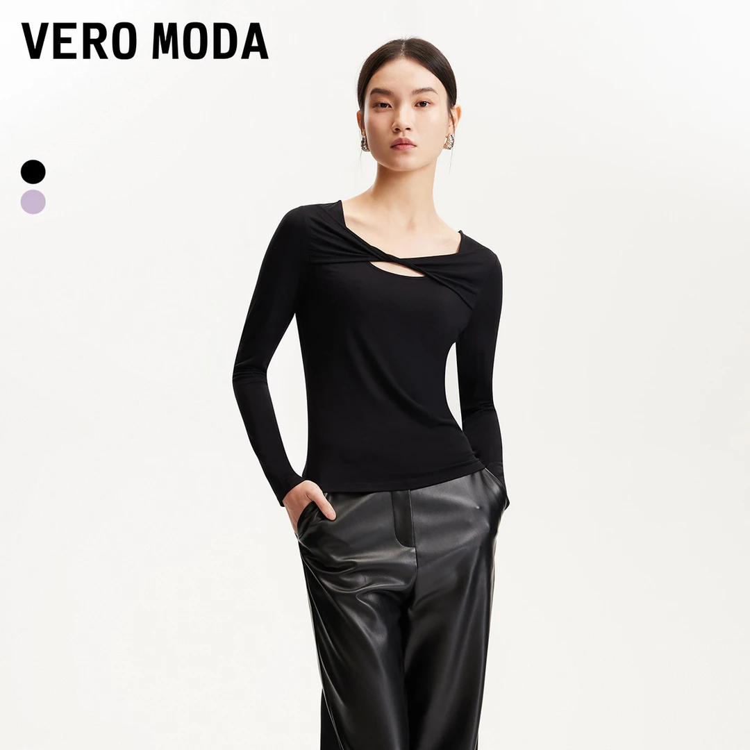 Vero ModaT恤女春游出行小众洋气款胸口镂空不规则设325102004
