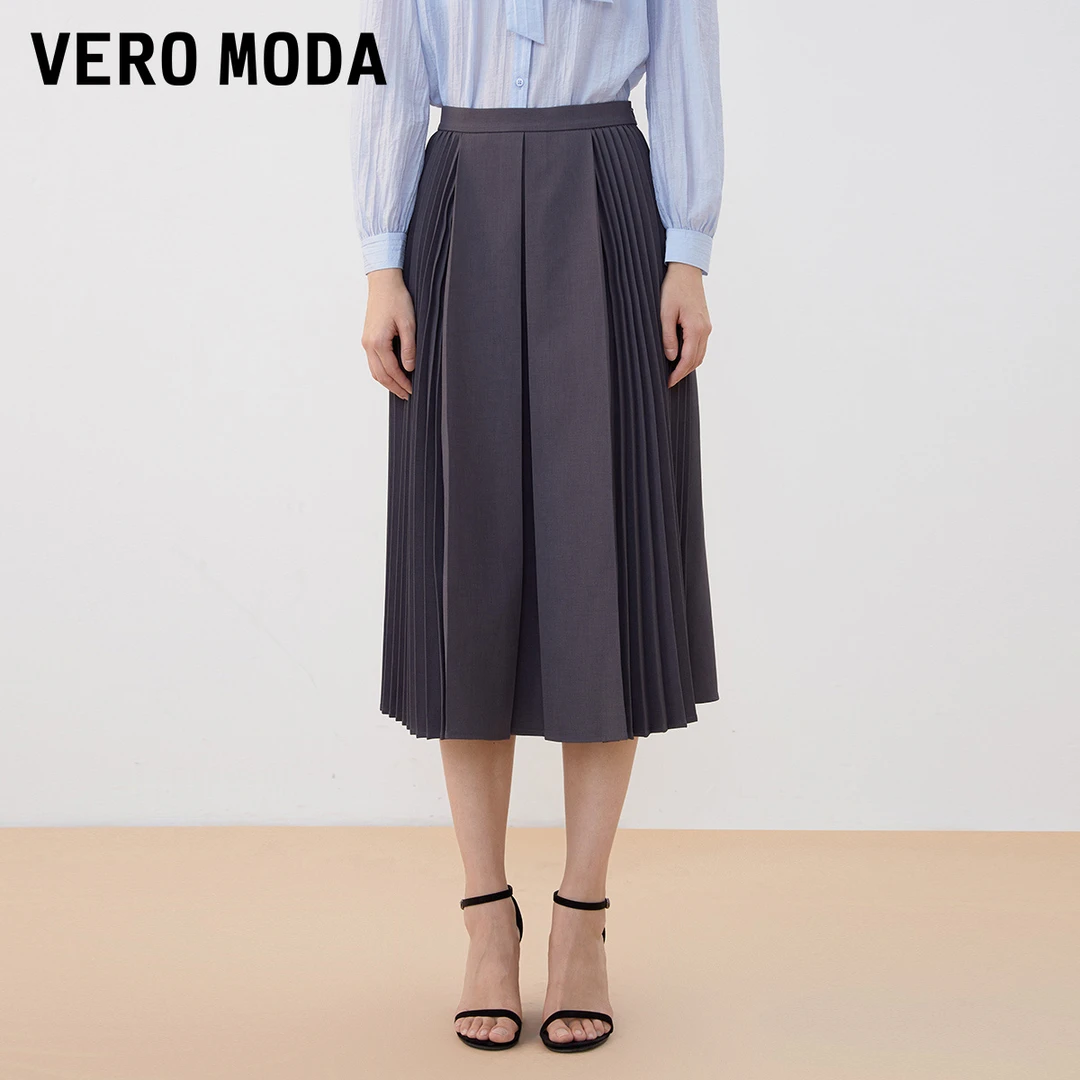 【平子专属】Vero Moda梭织百褶中长裙优雅简约韩系323316019