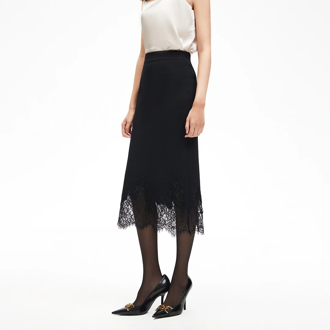 【Nanaco专属】 【VEROMODA】半蕾丝拼接松紧腰半身长裙32511J001