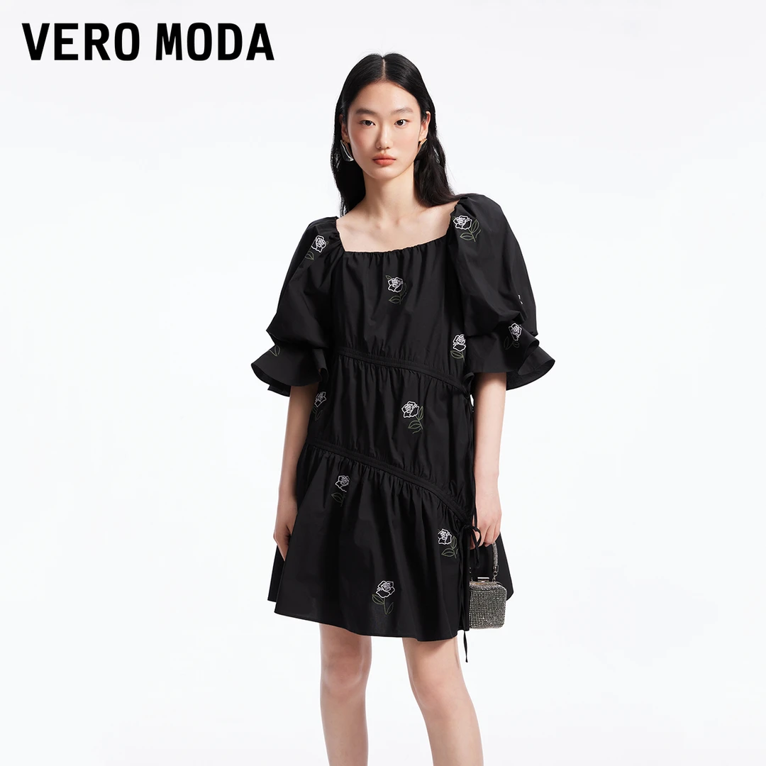 【达人专属】Vero Moda连衣裙绣花五分袖泡泡袖蛋糕裙32426Z008