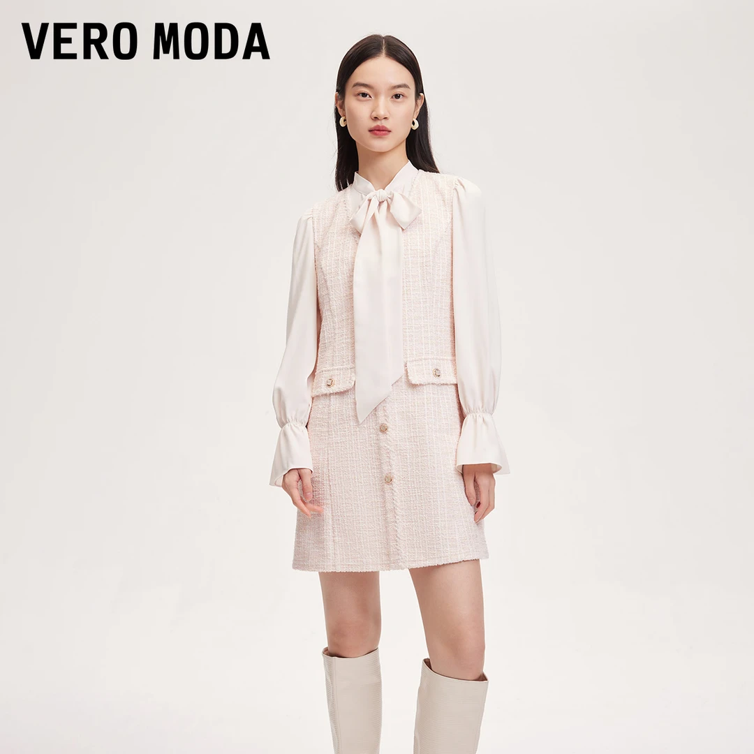 Vero Moda氧气裙新款连衣裙商场同款真两件亮丝袖口百搭325161007