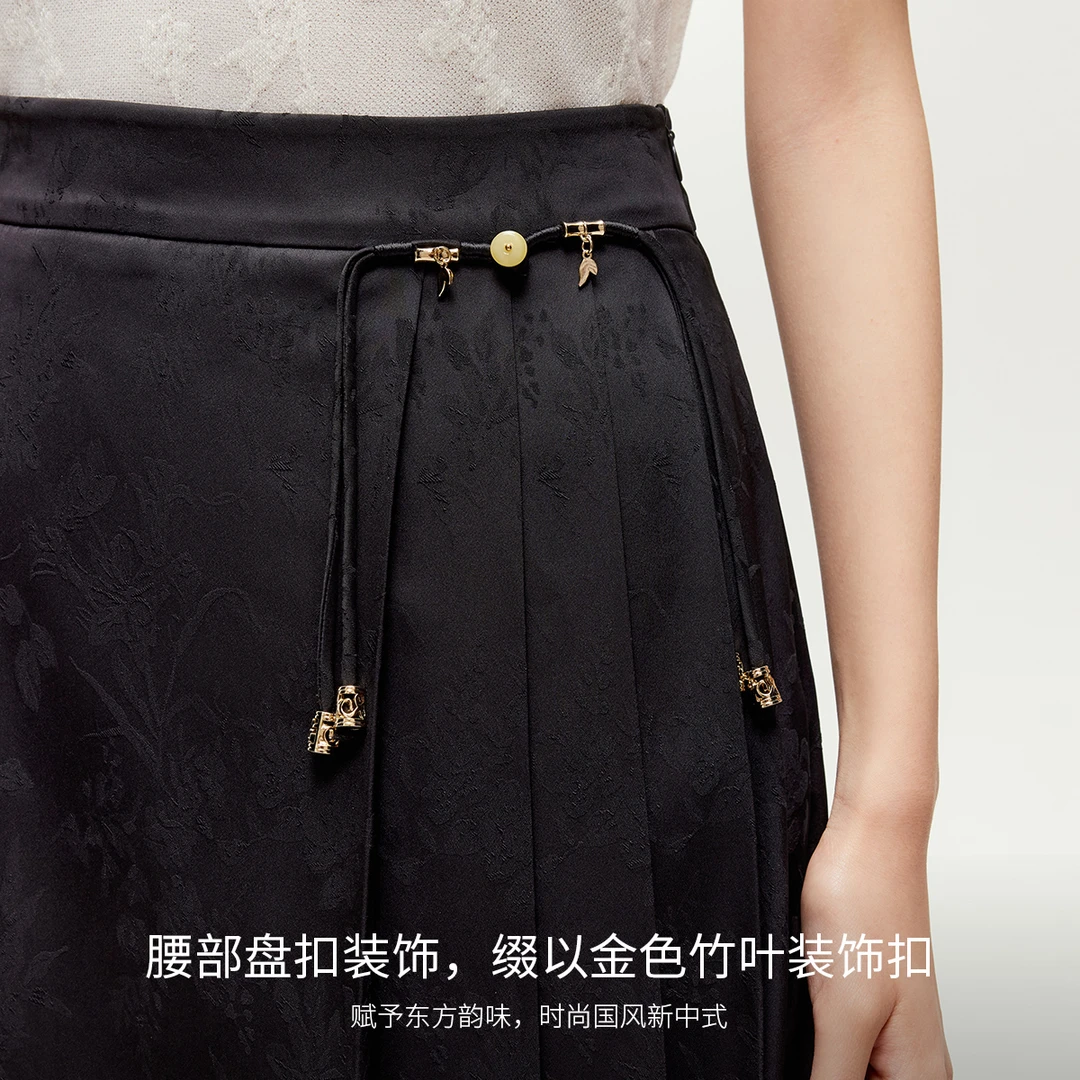 Vero Moda欧若风半身裙新中式改良马面裙暗纹提花百搭325116013