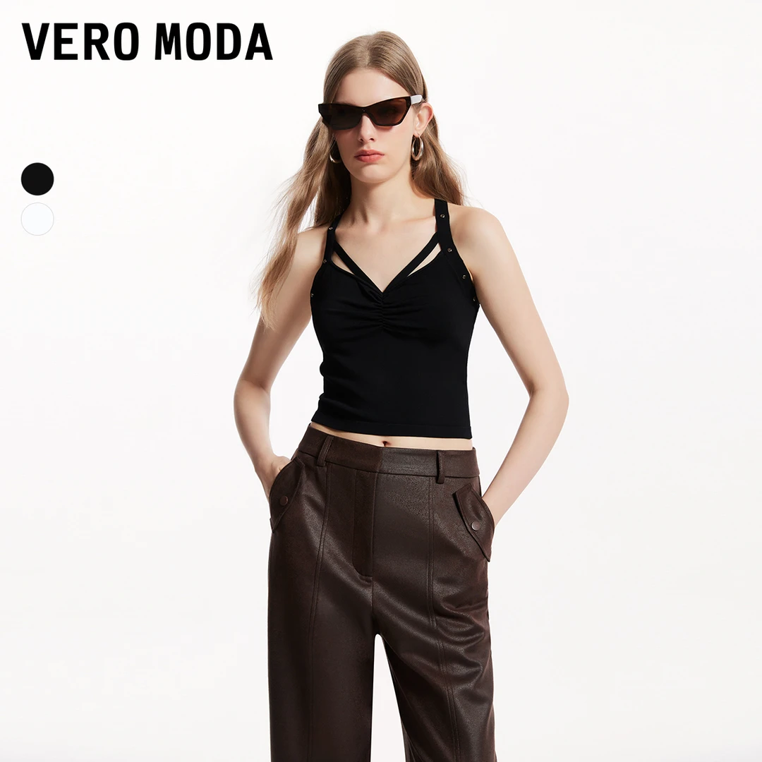 Vero Moda新款尤莱特背心吊带柳钉装饰上衣女百搭高级感324345003
