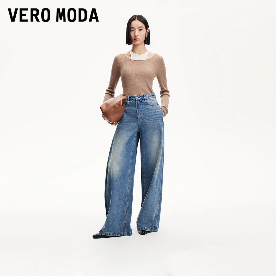 【陈大可专属】Vero Moda牛仔裤做旧阔腿牛仔裤325132008