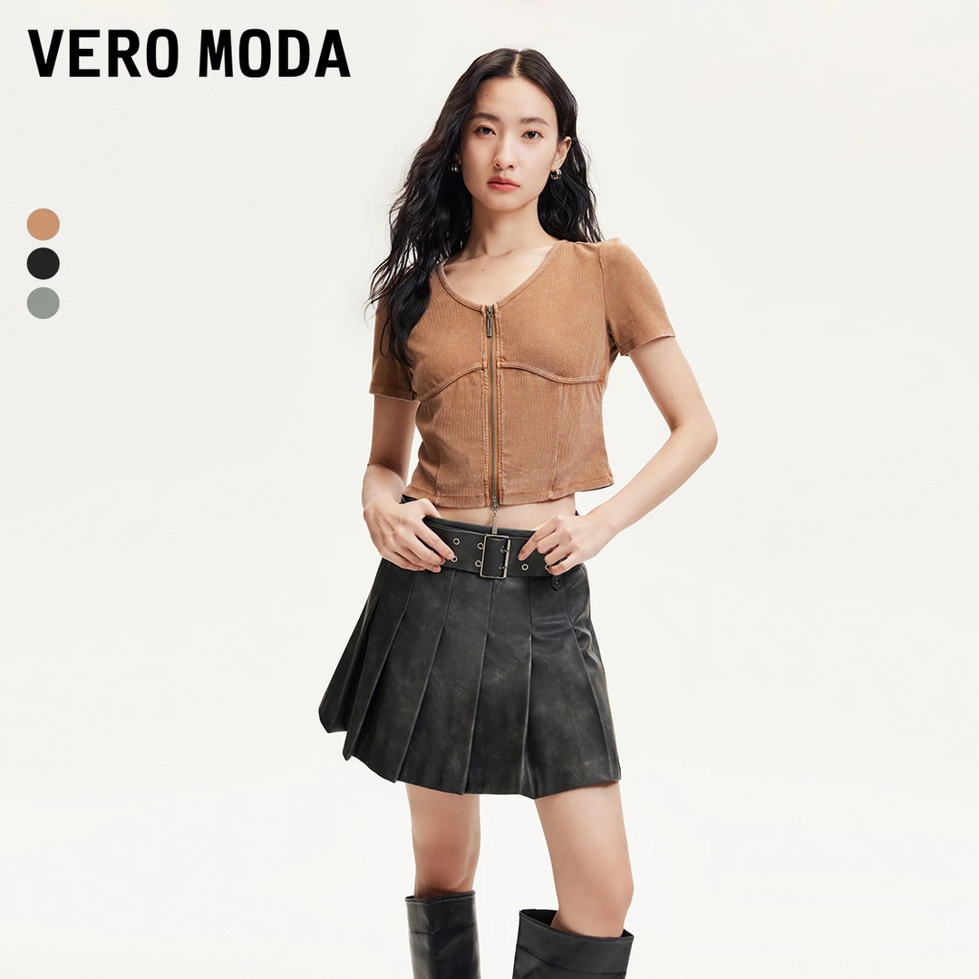 【达人专属】Vero Moda T恤女复古废土风拉链324301021