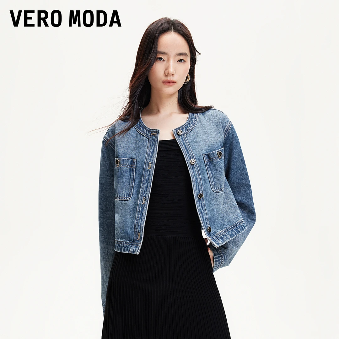 Vero Moda欧若风短外套女口袋装饰牛仔短外套百搭高级感325157002