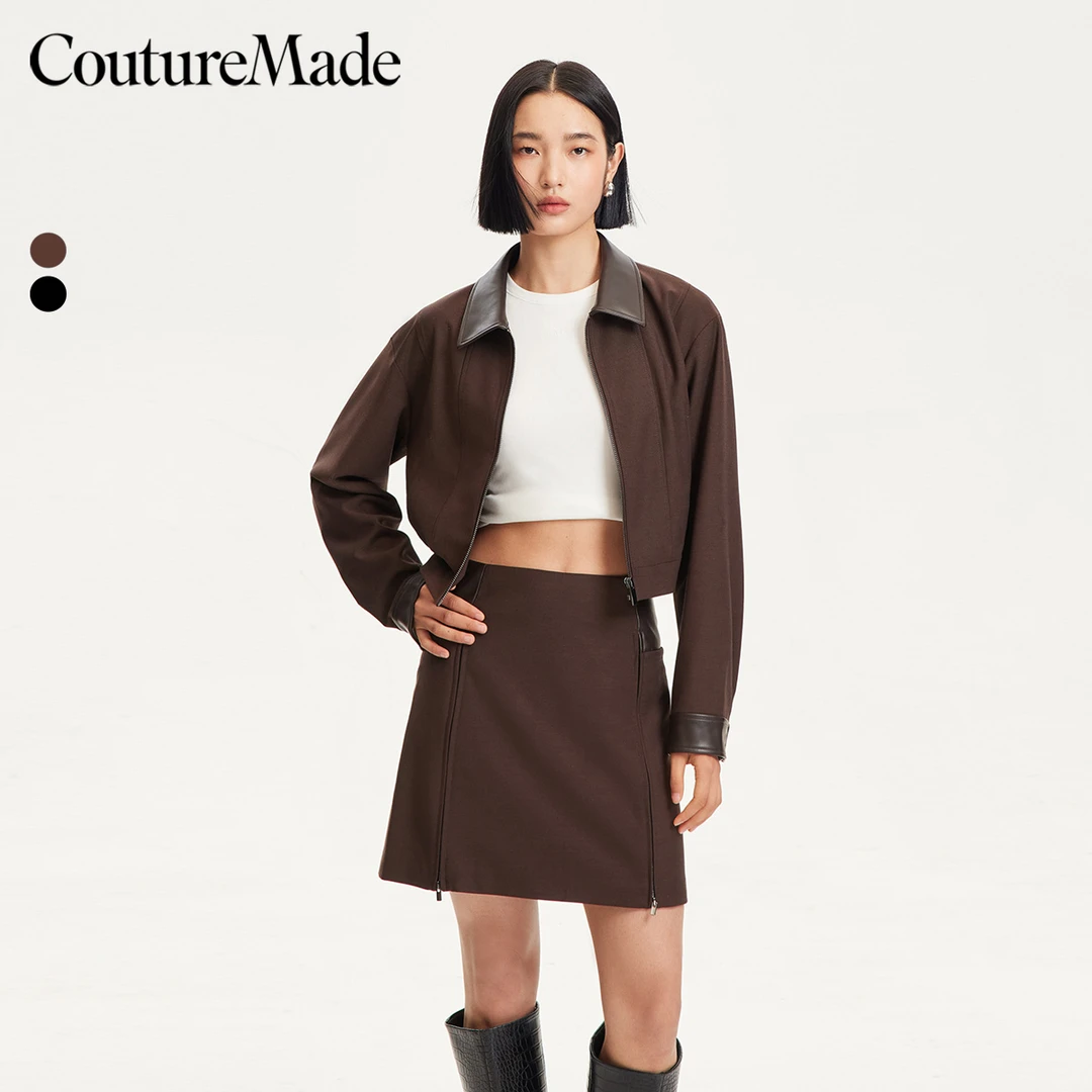 【粉丝专属】Couture Made半身裙PU拼接侧口袋设计324316013