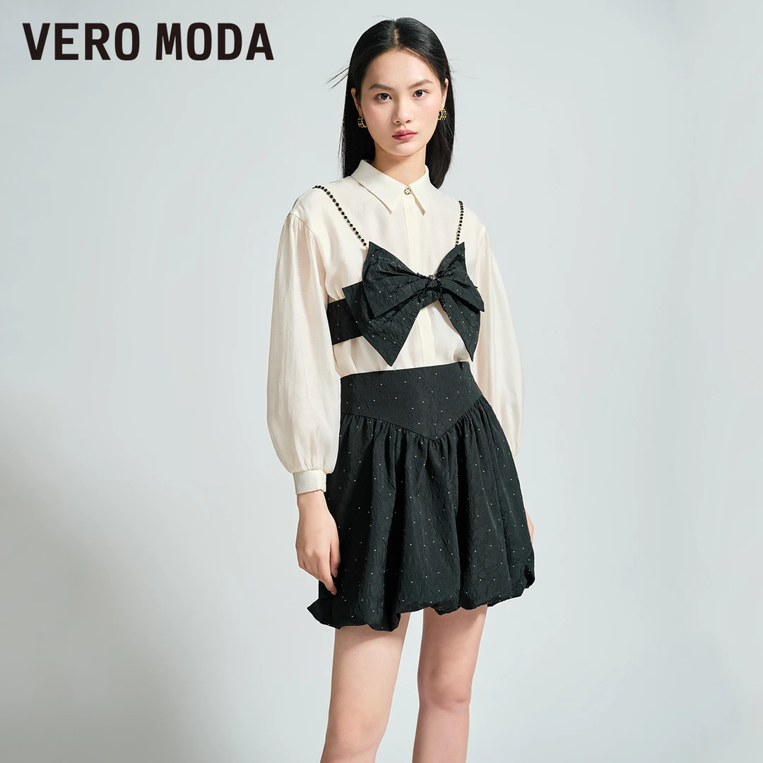 【粉丝专享】Vero Moda衬衫网纱翻领小众长袖蝴蝶结324131021