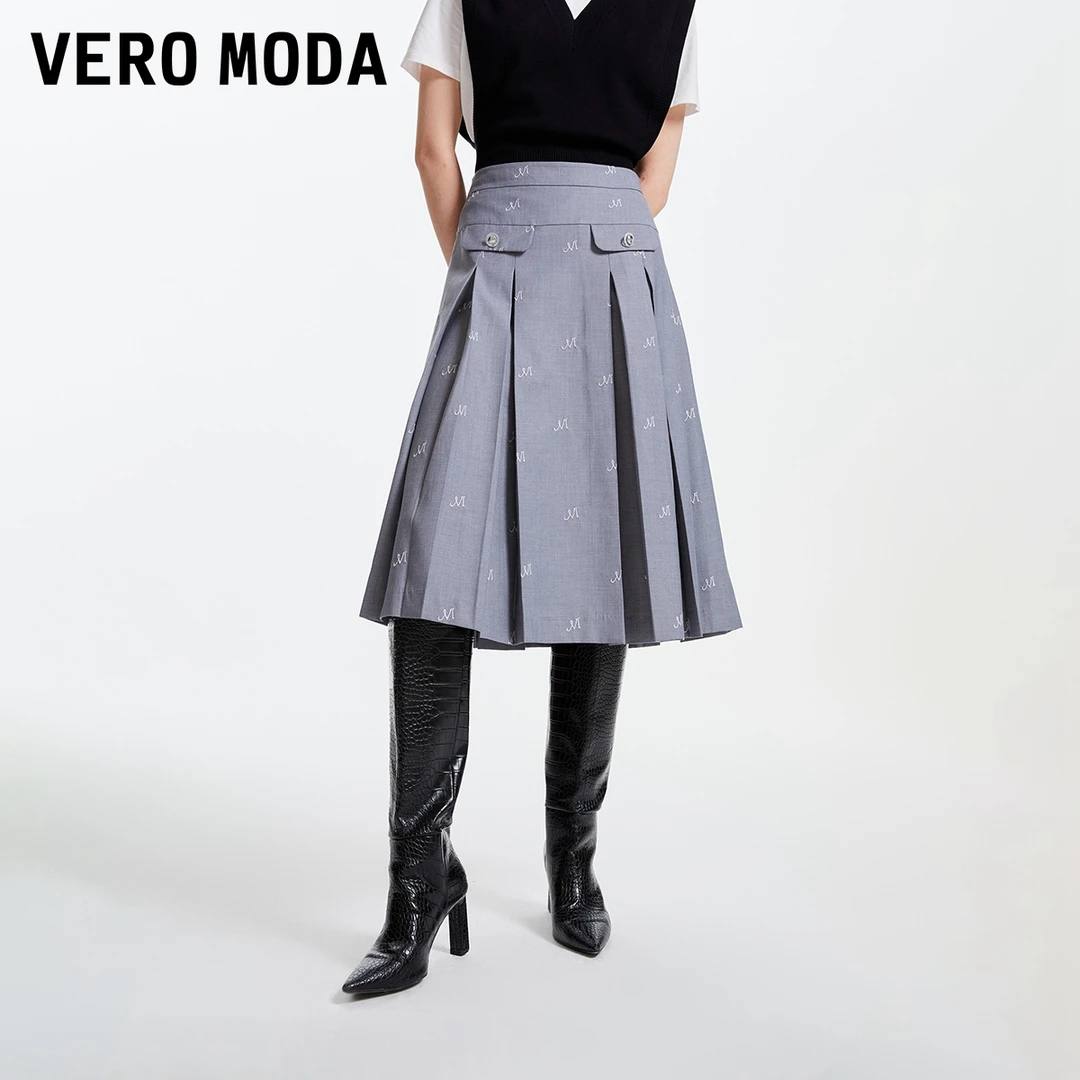 【丽公主专属】Vero Moda半身裙刺绣A摆百褶裙学院风323316039