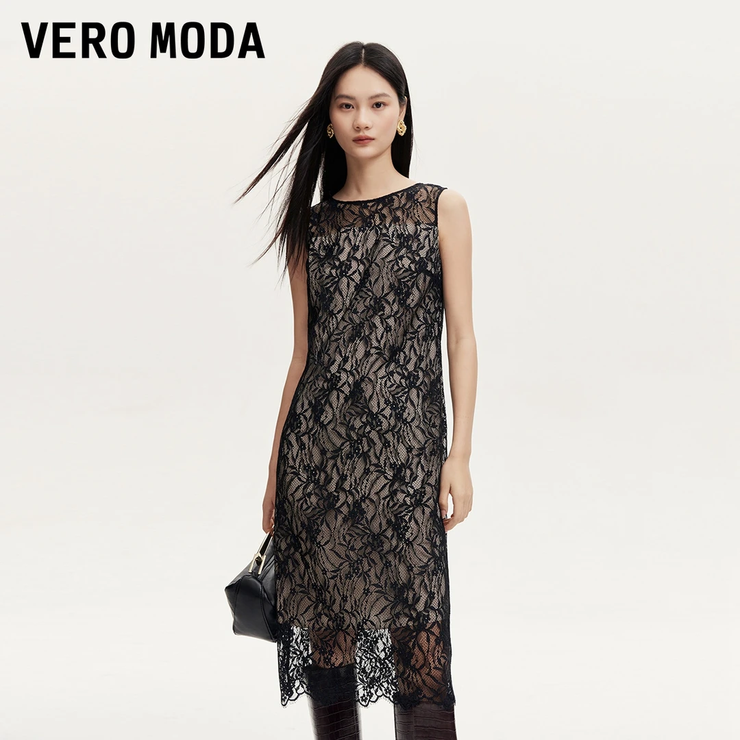 Vero Moda新款连衣裙女无袖蕾丝连衣裙女晚宴百搭高级感32437A053