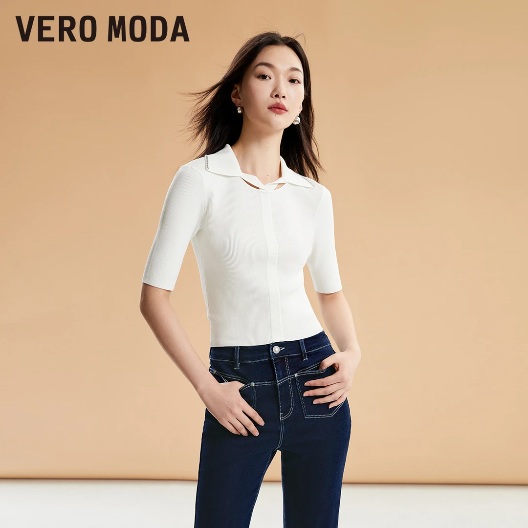 Vero Moda2024新款针织衫女短款坑条套头简约通勤打底323345005