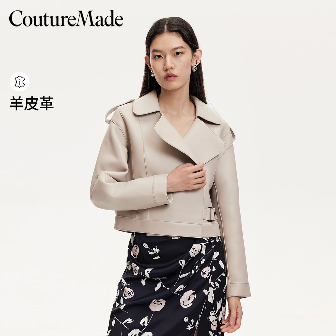 【羊羊专属】Couture Made雅丹风皮衣新款翻领短款肩袢324310018