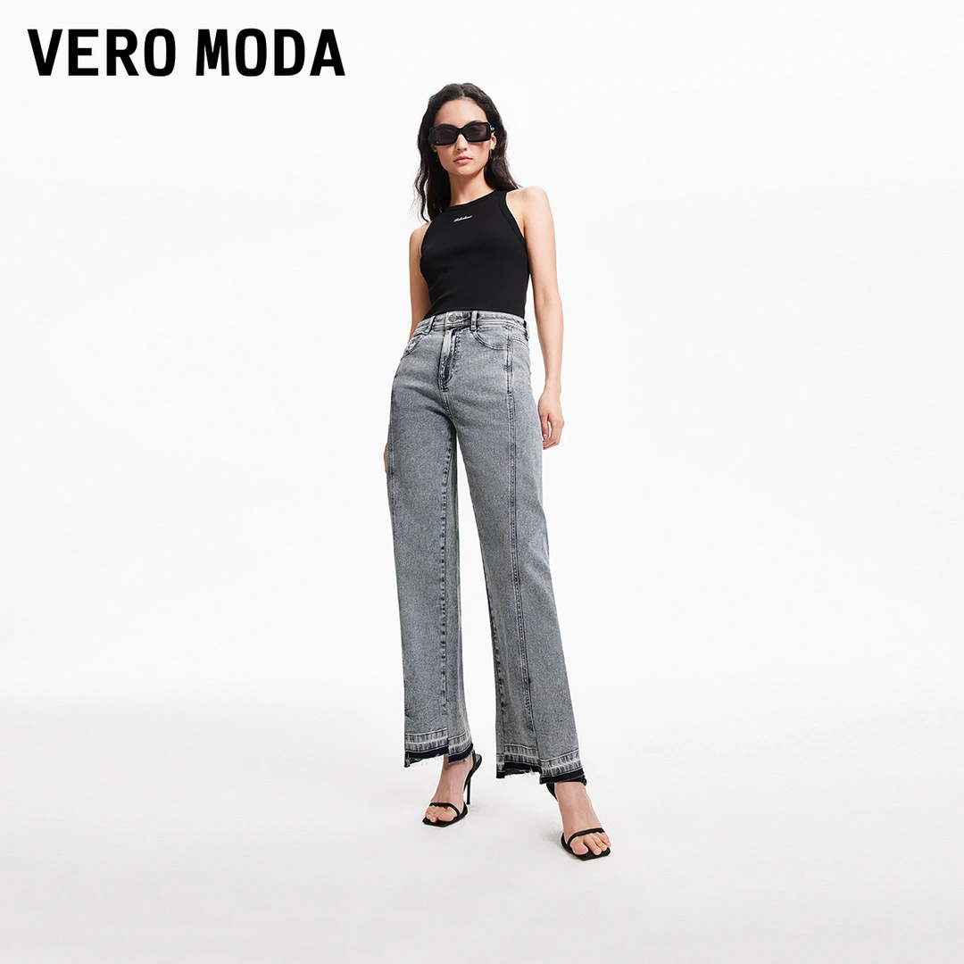 2067【金拐子专属】Vero Moda牛仔裤高腰九分不规则裤口324249003