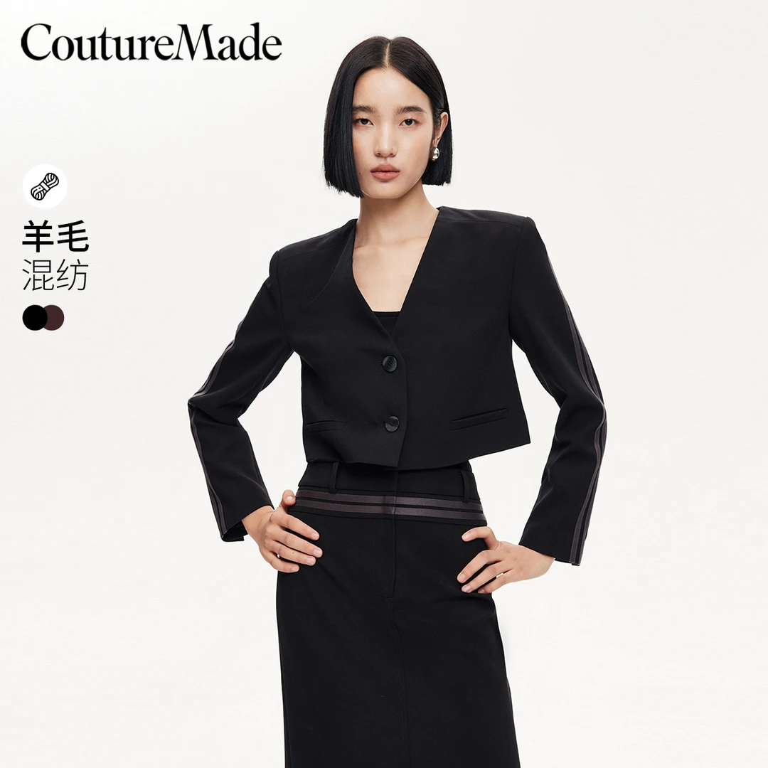 【粉丝专属】Couture Made西服撞色条纹装饰V领通勤324308006