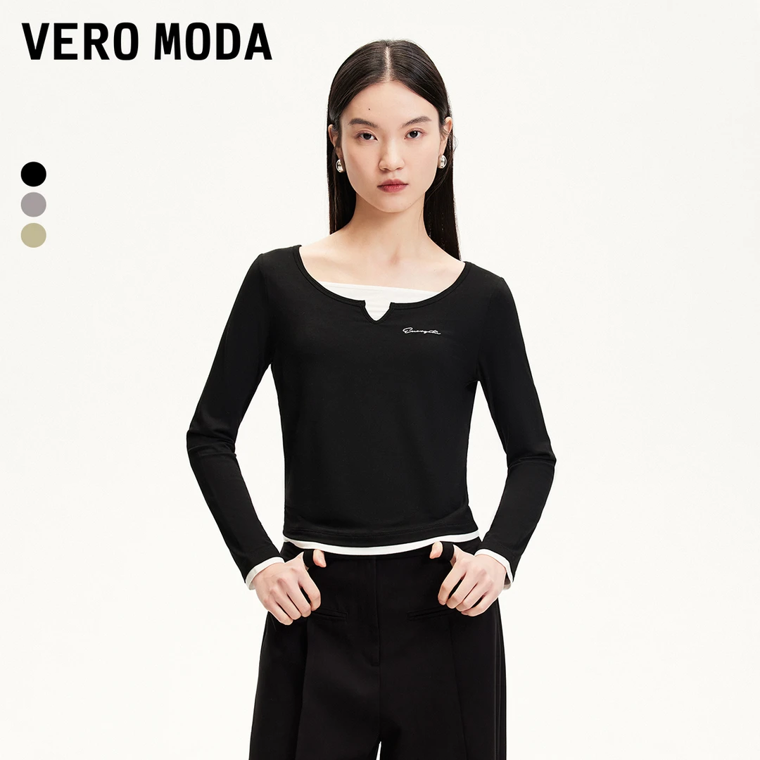 【芋总专属】Vero ModaT恤女假两件字母色显瘦T恤325102003