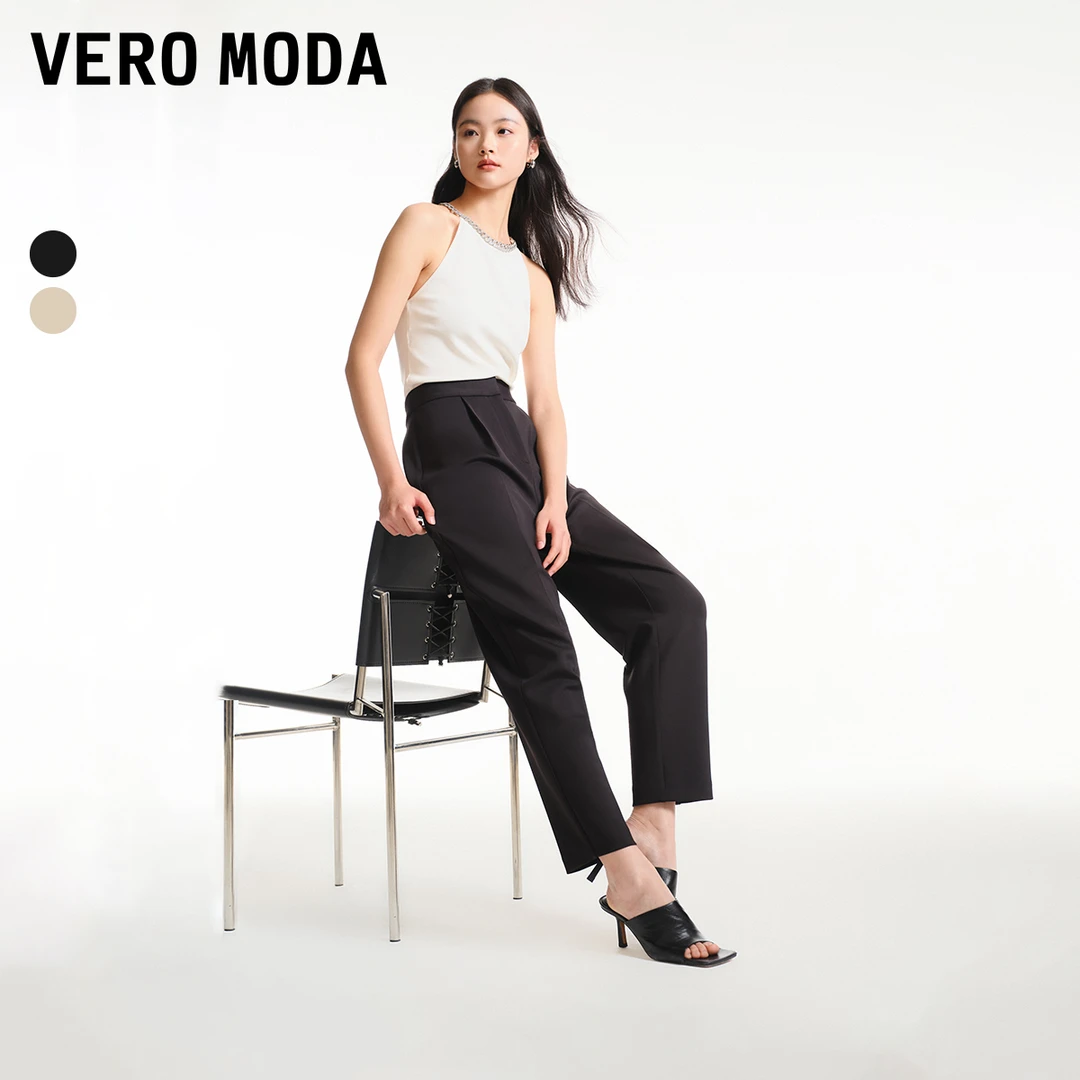 Vero Moda雅丹风2024设计感裤款九分萝卜中腰舒适直筒324250003