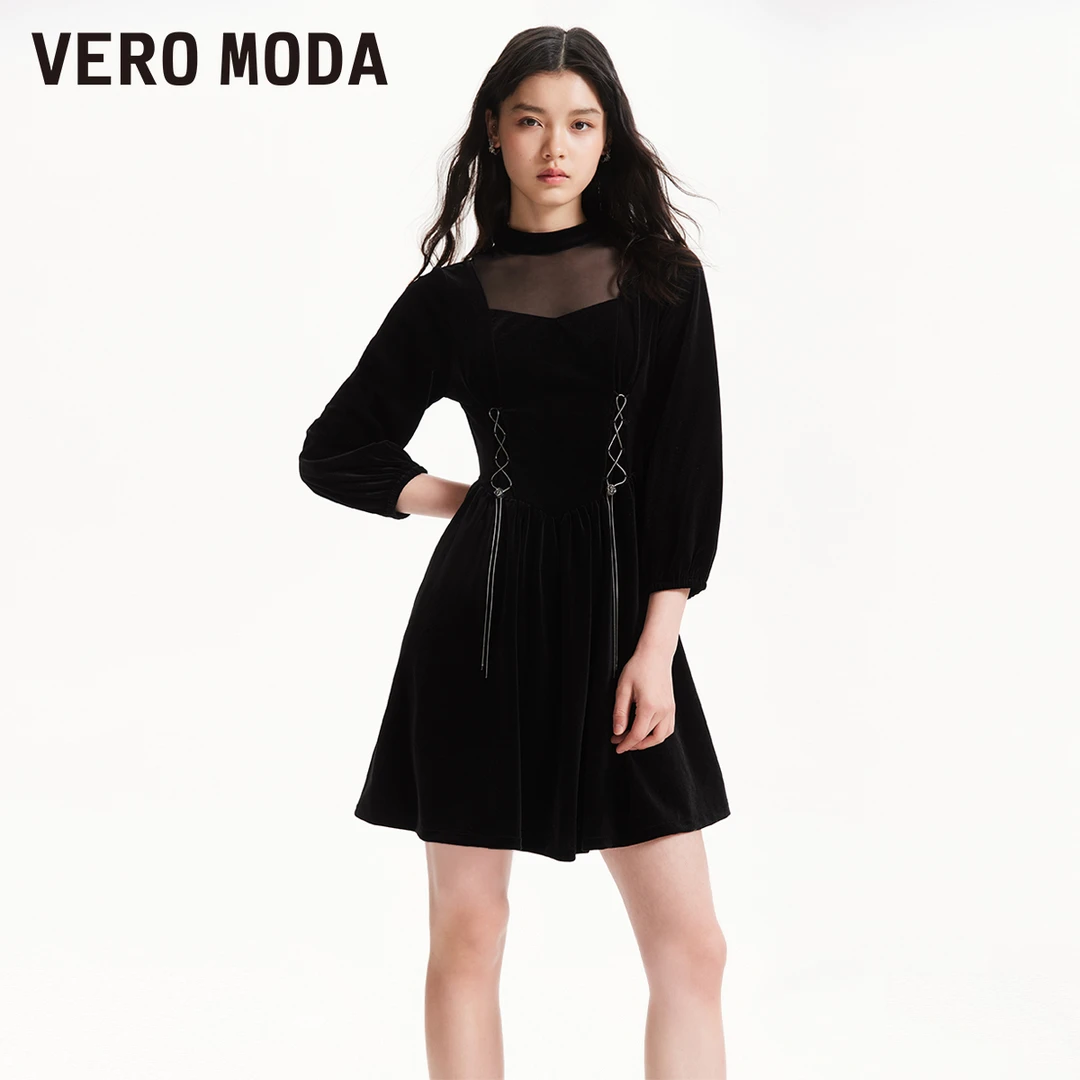 【艾钱钱专属】Vero Moda连衣裙优雅气质丝绒七分袖短裙324161017