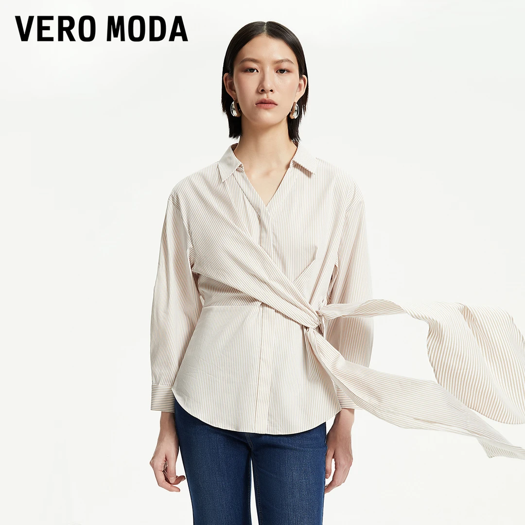 【丽公主专属】Vero Moda衬衫H版型翻领七分袖绑带上衣324231020