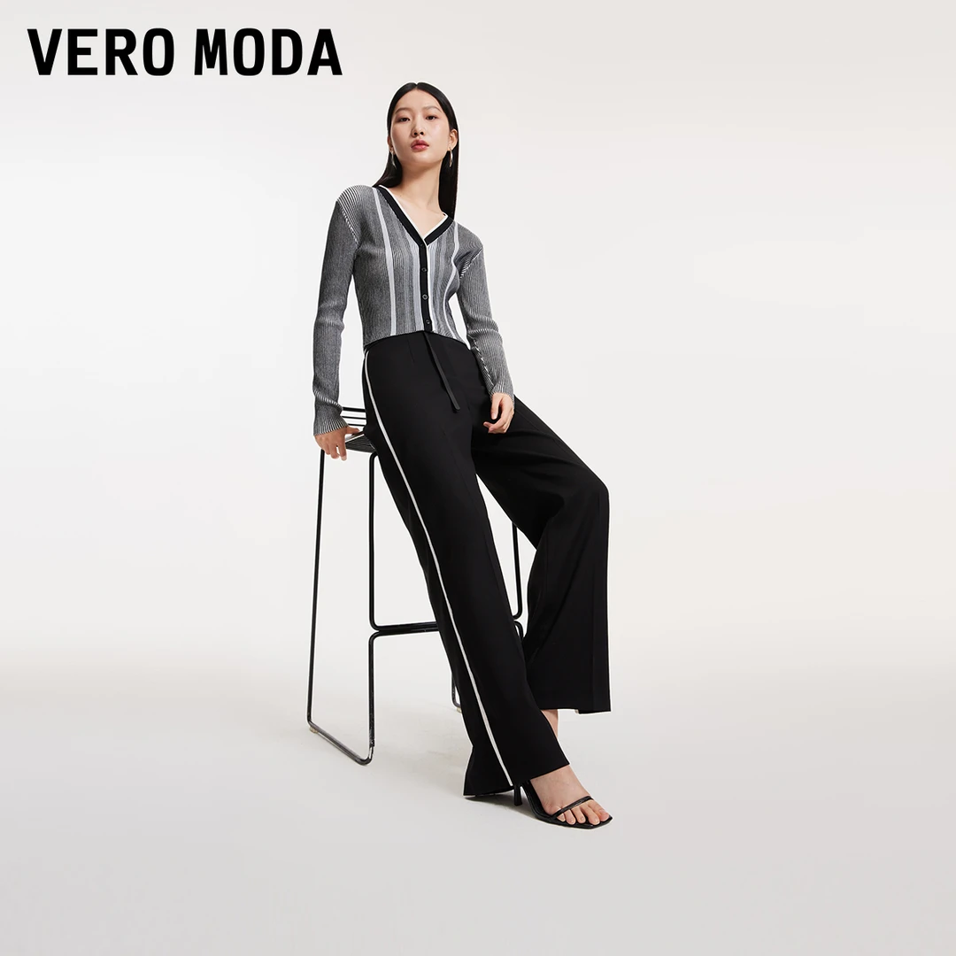 【芋总专属】Vero Moda休闲裤春季时尚黑色撞色直筒裤324239005