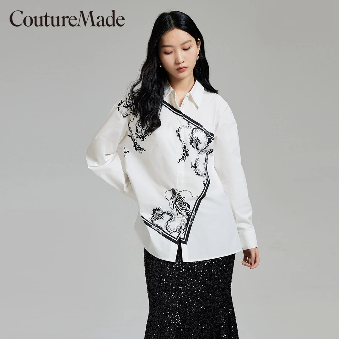 【平子专属】Couture Made衬衫女春印花翻领长袖简约通勤324105006