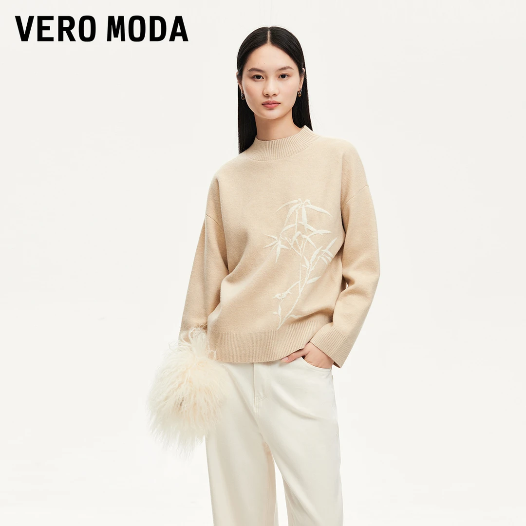 【平子专属】Vero Moda针织衫高领落肩竹林绣花针织衫324313023