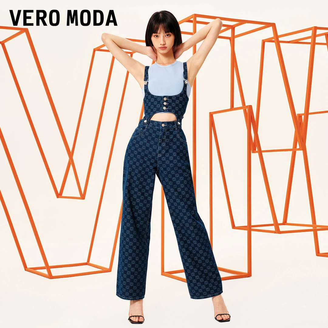 Vero Moda2024新款设计感牛仔背带连体裤直筒长裤休闲323364002