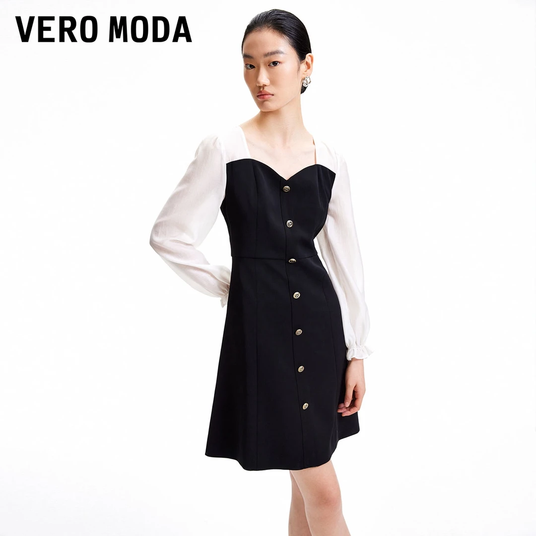 2044【金拐子专属】Vero Moda连衣裙方领法式长袖中裙女32417D006