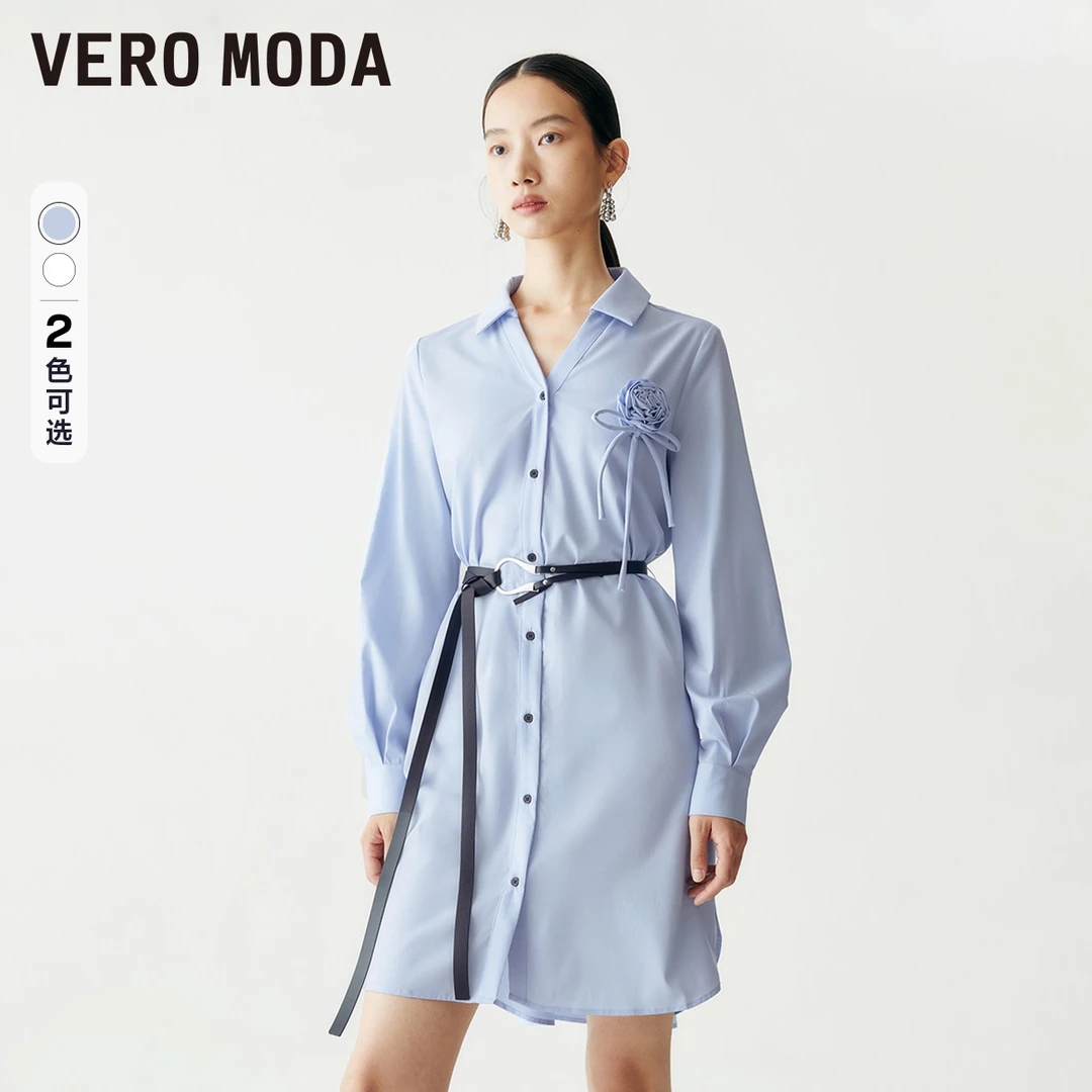 【丽公主专属】Vero Moda衬衫式连衣裙v领系带花朵通勤32337D031