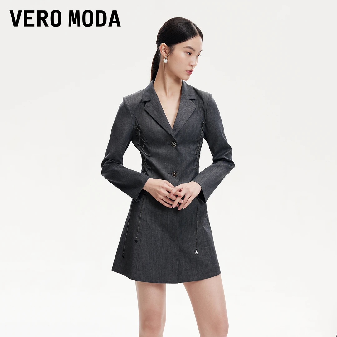 【达人专属】Vero Moda连衣裙链条绑带收腰垫肩西装裙32437D014