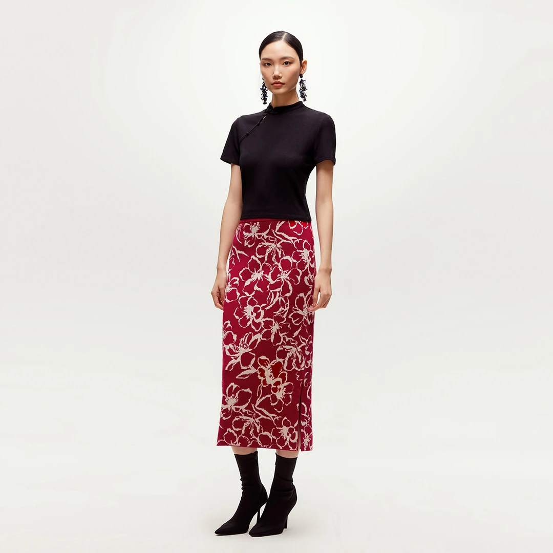 【粉丝专属】Vero Moda半身裙提花侧开叉新中式针织32511J006