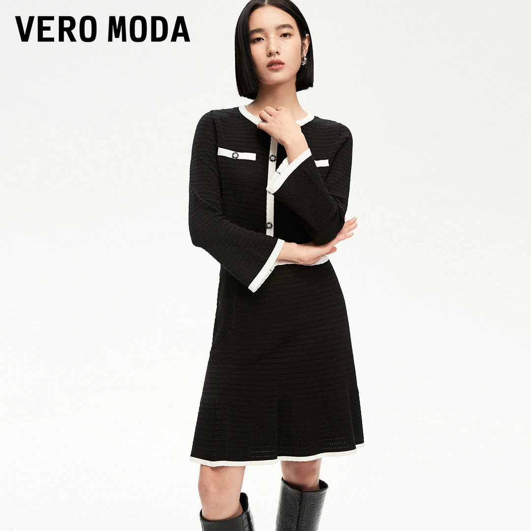 【羊羊专属】Vero Moda针织衫女撞色喇叭袖小香风优雅324324033