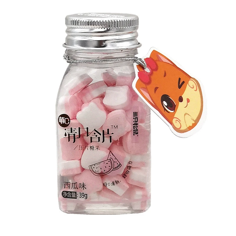 三只松鼠萌清口含片西瓜味小吃货薄荷糖压片J清新1瓶网红清凉润喉