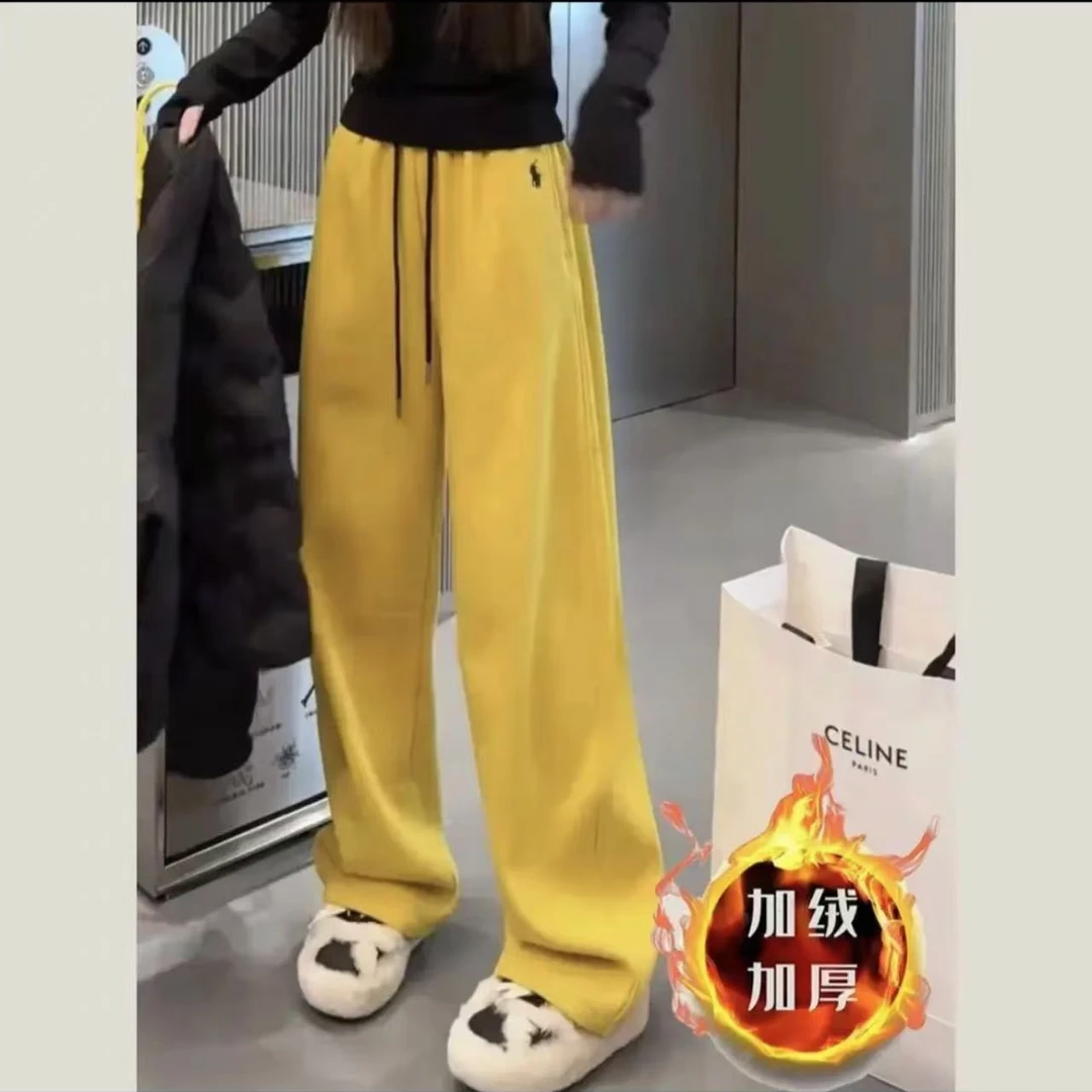 Hordi韩版冬款加绒加厚休闲百搭高腰垂感显高显瘦直筒香蕉弯刀裤