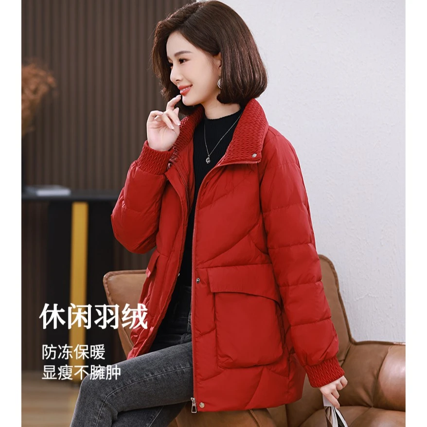 90白鸭绒中长款时尚休闲立领羽绒服