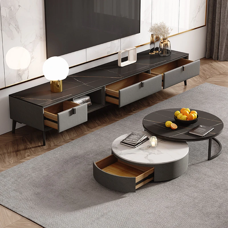 KUBIDE/酷比得885#岩板茶几圆现代简约小户型伸缩储物网红