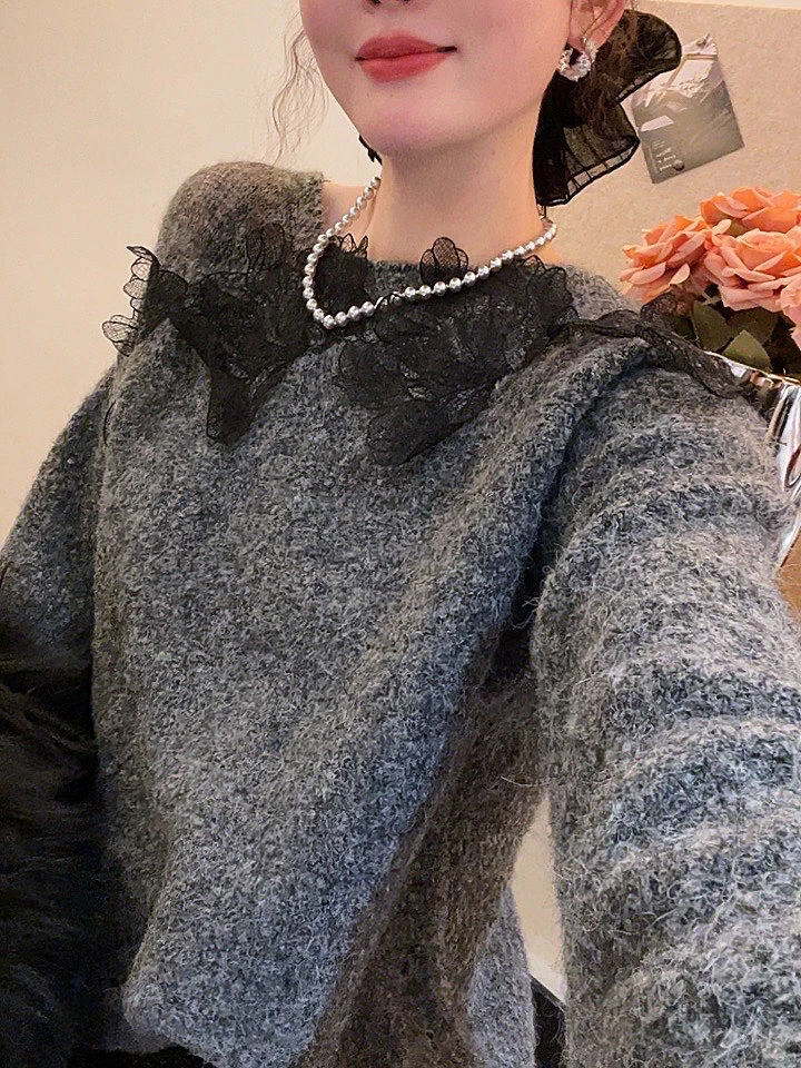 老赵服饰 设计感花朵镂空针织毛衣 21AU2980