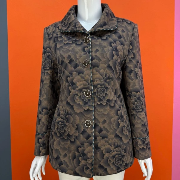 秋冬加绒棉服短款翻领开衫系扣长袖双兜中老年女装妈妈宽松厚上衣