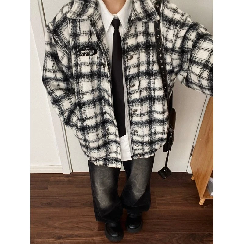 冬季潮牌嘻哈高级感外套撞色男女宽松氛围感休闲保暖百搭夹克外套